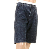 RMC JEANS GENUINE SELVEDGE DENIM SHORTS WITH SUPER EXCLUSIVE DARK BLUE TSUNAMI WAVE EMBROIDERY REDM3739