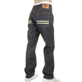 RMC JEANS HAND PAINTED OFF WHITE DARK INDIGO SLIM FIT 1001 MODEL SELVEDGE RAW DENIM JEANS FOR MEN REDM5652