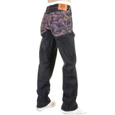 RMC JEANS EXCLUSIVE ENCHANTED PINK TSUNAMI EMBROIDERED GENUINE RAW VINTAGE CUT DENIM JEANS REDM6315