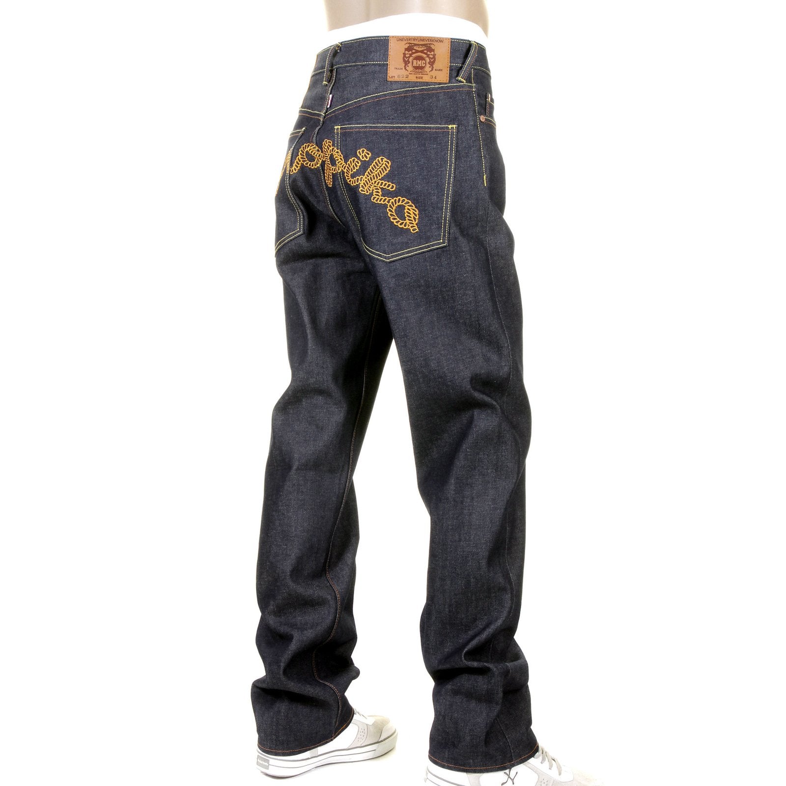 RMC JEANS X YOROPIKO RAW RQP11090 SELVEDGE INDIGO DENIM JEANS WITH CHAIN STITCH EMBROIDERY REDM1210