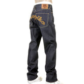 RMC JEANS X YOROPIKO RAW RQP11090 SELVEDGE INDIGO DENIM JEANS WITH CHAIN STITCH EMBROIDERY REDM1210