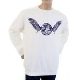 RMC JEANS RWC141262 NAVY FREEDOM CRANE PRINTED MENS LONG SLEEVED CREW NECK WHITE SWEATSHIRT WITH LARGE FITTING REDM1029