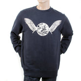 RMC JEANS RWC141262 MENS NAVY LONG SLEEVED CREW NECK SWEATSHIRT WITH ECRU FREEDOM CRANE PRINT REDM1028