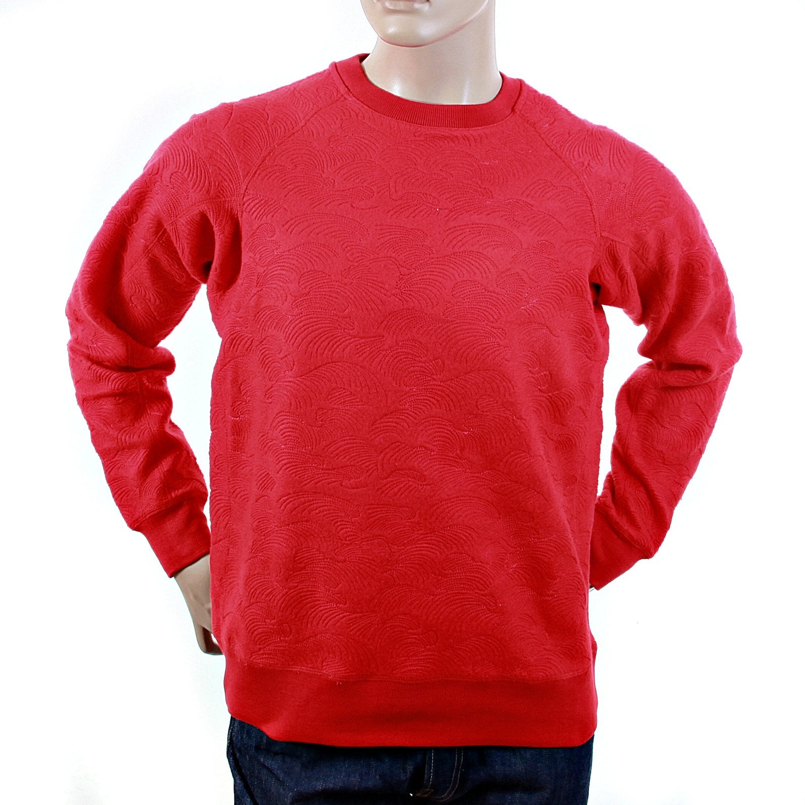 RMC JEANS R6WHTSUNAMIE MENS RAGLAN SLEEVE CREW NECK LARGE FITTING TSUNAMI WAVE RED SWEATSHIRT REDM1054