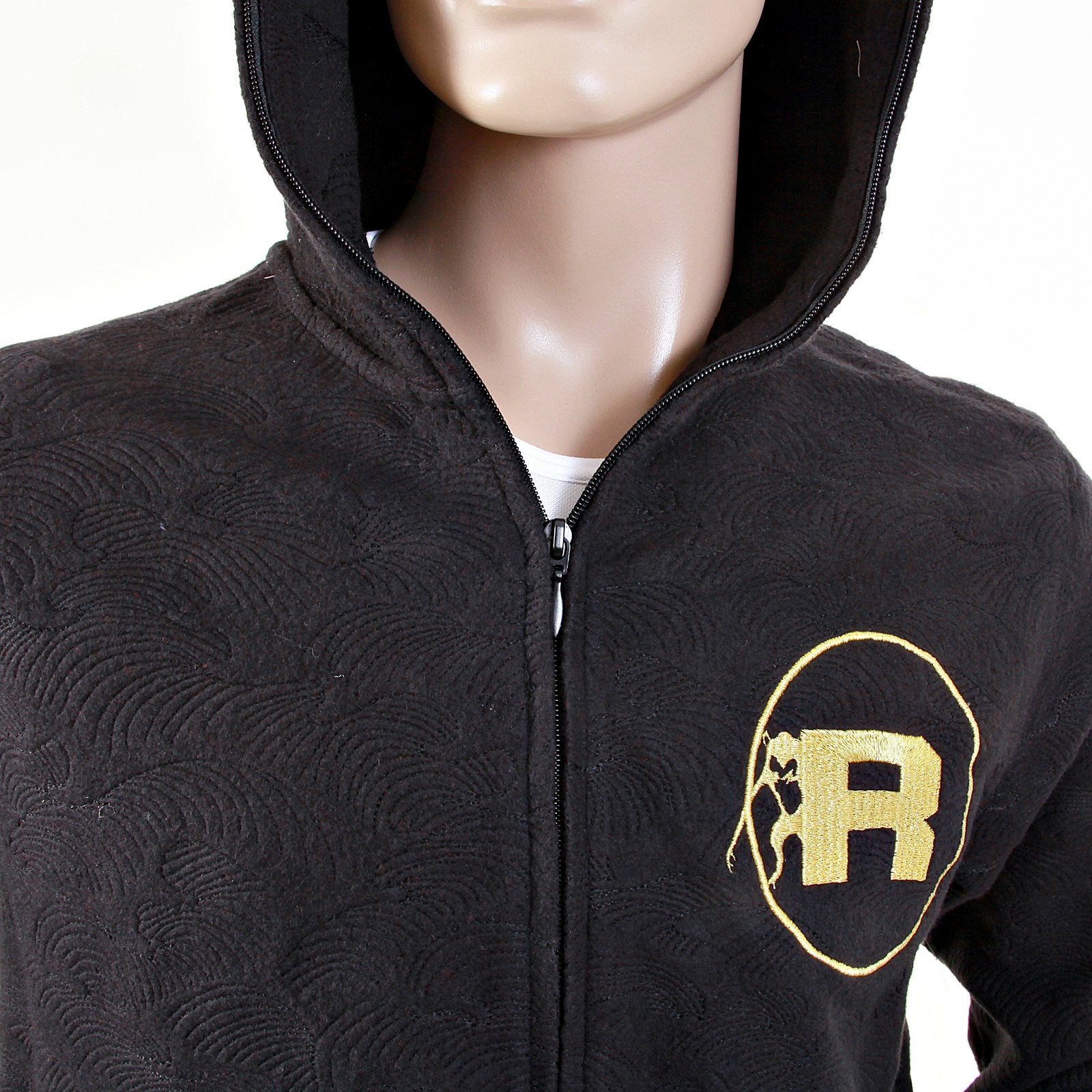 RMC JEANS R6WCTSUNAMIE BLACK LARGE FITTING COTTON ZIPPED TSUNAMI WAVE HOODED SWEATSHIRT REDM1062