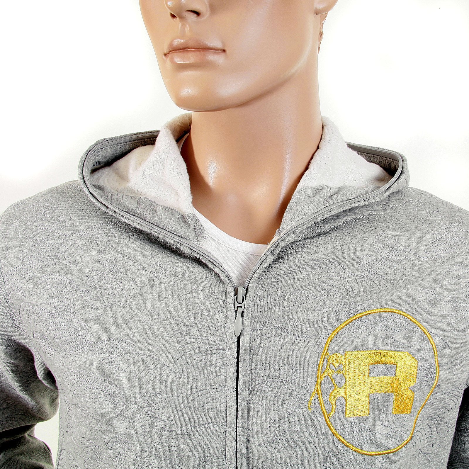 RMC R6WCTSUNAMIE COTTON TSUNAMI WAVE EMBROIDERED ZIPPED HOODED JACKET IN GREY MARL REDM1065