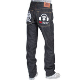 RMC X 4A VERSION MENS INDIGO RAW SELVEDGE 1001 BLACK FM UNION MONSTER RIDER EMBROIDERED DENIM JEANS RMC1943