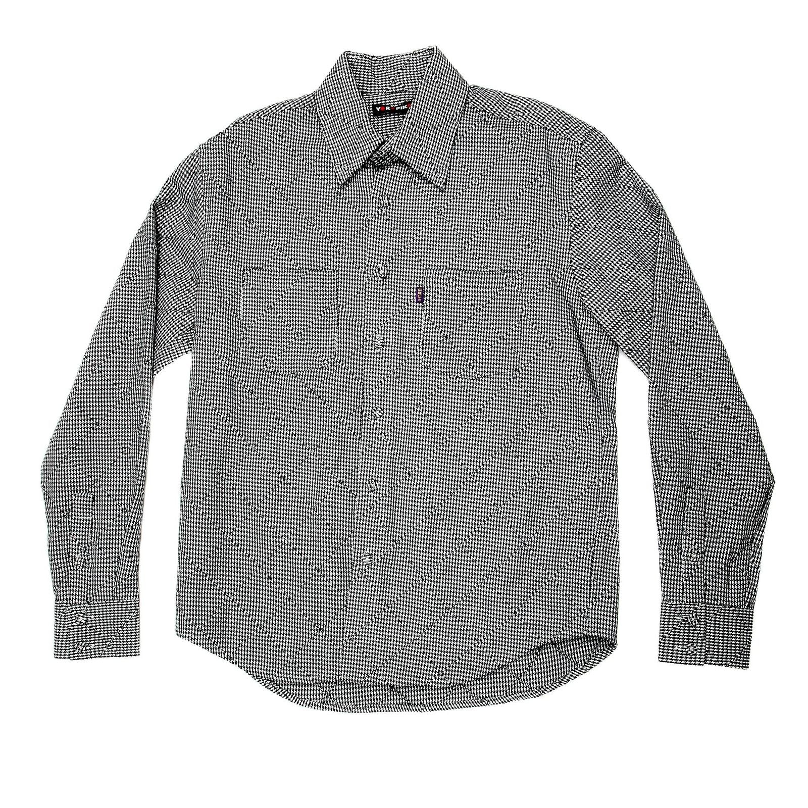 YOROPIKO DIAMOND JACQUARD BLACK AND WHITE DOG TOOTH CHECK REGULAR FIT SOFT COLLAR LONG SLEEVE SHIRT YORO0267