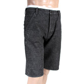 RMC MARTIN KSOHOH MENS COTTON BLACK DENIM SHORTS WITH TSUNAMI WAVES EMBROIDERY REDM4146