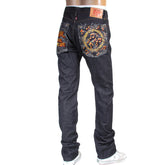 RMC JEANS NO MUSIC NO LIFE EMBROIDERED 1011 MODEL INDIGO JAPANESE RAW SELVEDGE DENIM JEANS RMC4125