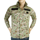 RMC JEANS MENS RQJ14001 HOODED REGULAR FIT COTTON GREEN LEAF CAMO FIELD JACKET REDM4132