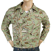 RMC MARTIN KSOHOH COTTON REGULAR FIT GREEN LEAF PATTERN RQZ14008 ZIP FRONT BIKER JACKET REDM4130