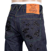 YOROPIKO MARTIN YAT MING SANTASTIC EMBROIDERED BLACK SAKURA LIMITED EDITION ORIGINAL SARU DESIGN SELVEDGE DENIM JEANS YO