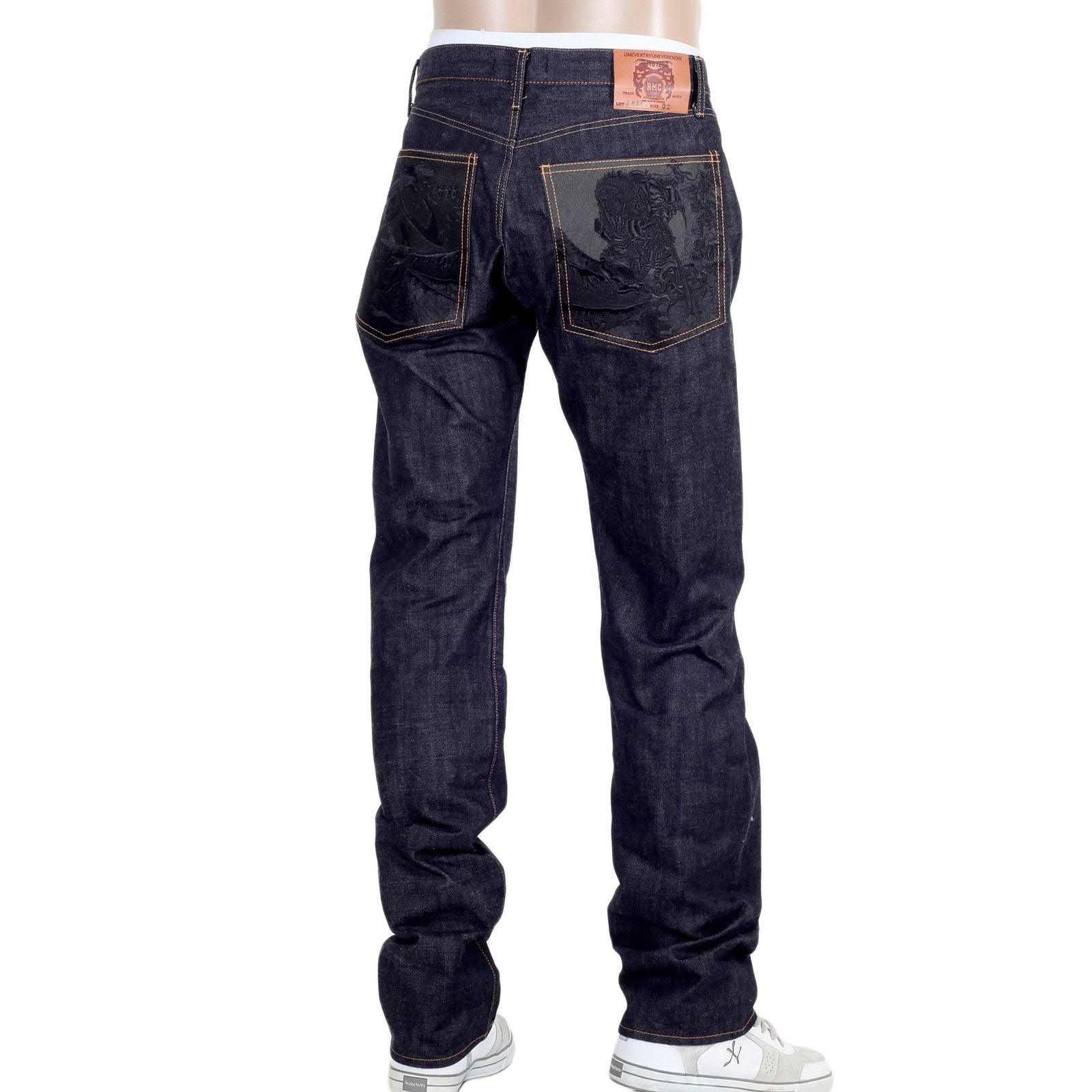 RMC MARTIN KSOHOH 1011 SLIM INDIGO BLACK BUSHI EMBROIDERED RAW SELVEDGE JEANS FOR MEN RMC2755