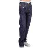 RMC JEANS MENS JAPANESE SELVEDGE 4A V1 SLIM INDIGO RAW DENIM JEANS WITH WHITE 4A EMBROIDERED BACK POCKETS RMC1922