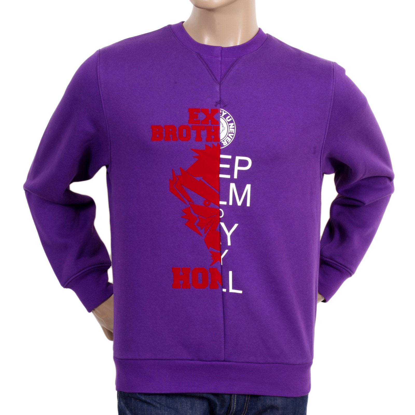 RMC MARTIN KSOHOH RQS14094 MIXED PRINTED LOGO CUSTOM MADE COTTON PURPLE LARGE CREW NECK SWEATSHIRT REDM4424