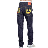 RMC MARTIN KSOHOH MENS INDIGO JAPANESE SELVEDGE RAW DENIM JEANS WITH CUT OUT 4A BAND OF GOLD EMBROIDERY RMC1929
