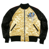 RMC JEANS X YOROPIKO 4A HERO EMBROIDERED RMC 4A FULLY REVERSIBLE REGULAR FIT QUILTED JACKET IN BLACK AND GOLD REDM2140A