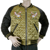 RMC MARTIN KSOHOH EAGLE AND TIGER EMBROIDERED EXCLUSIVE FULLY REVERSIBLE SILK QUILTED JACKET IN GOLD AND BLACK REDM5662A