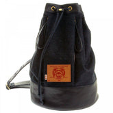 RMC JEANS UNISEX FULLY LINED DENIM WITH LEATHER DUFFLE BAG WITH PULL CORD CLOSURE TOP REDM5523