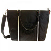 RMC JEANS LEATHER BASE UNISEX NYLON SHOPPER BAG IN BLACK WITH DETACHABLE CANVAS SHOULDER STRAP REDM5530