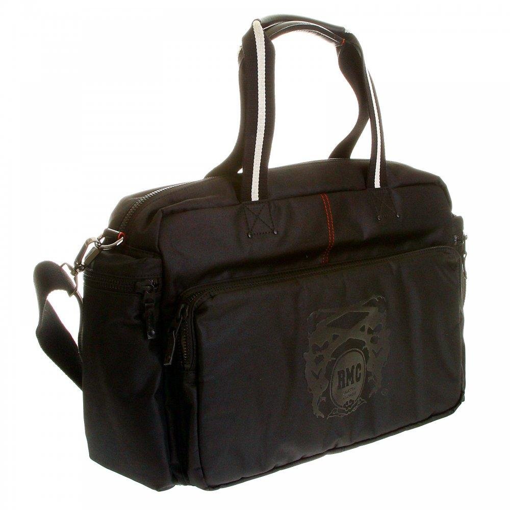 RMC JEANS HAND HELD UNISEX BLACK NYLON DESPATCH BAG WITH LEATHER BASE AND TRIM REDM5531