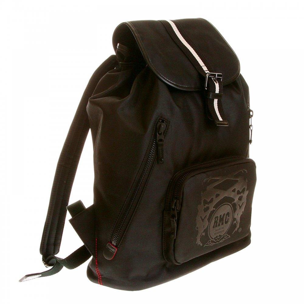 RMC JEANS NYLON UNISEX FULLY LINED BLACK BACKPACK WITH LEATHER TRIM AND BASE REDM5532