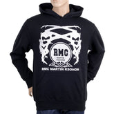 RMC MARTIN KSOHOH BLACK LONG SLEEVE REGULAR FIT PRINTED SILVER LOGO HOODIE WITH KANGAROO STYLE POCKET REDM0711