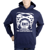 RMC MARTIN KSOHOH REGULAR FIT KANGAROO STYLE POCKET NAVY BLUE LONG SLEEVE HOODIE WITH SILVER LOGO PRINT REDM0713