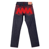 RMC MARTIN KSOHOH GENUINE VINTAGE INDIGO RAW SELVEDGE DENIM JEANS WITH RED 4A LIKE BLACK EMBROIDERY REDM2905
