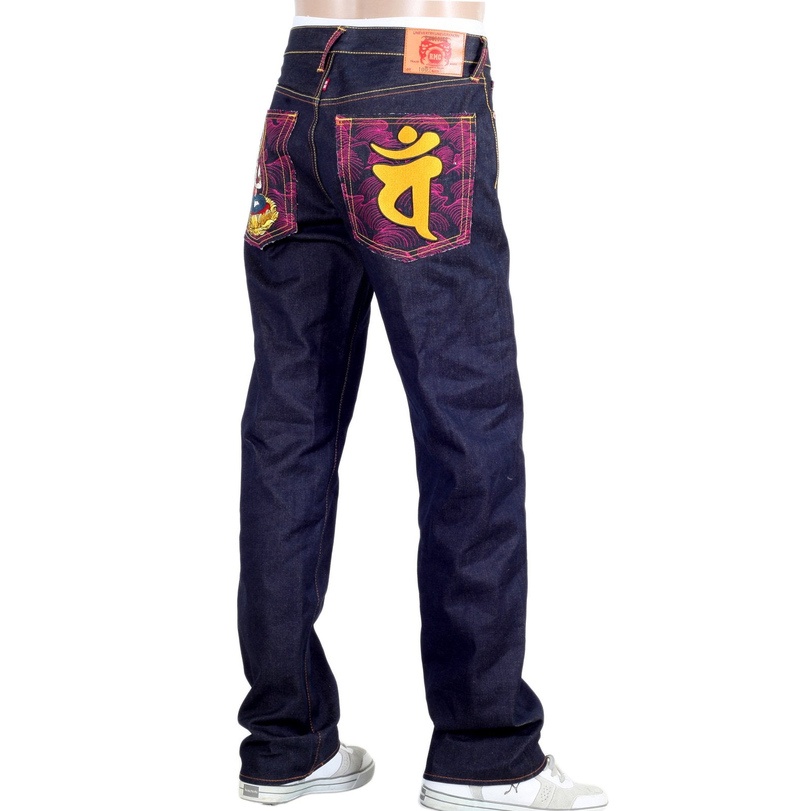 RMC MARTIN KSOHOH INDIGO RAW SELVEDGE JEANS WITH EXCLUSIVE DAINITI NYORAI YEAR OF THE RAM EMBROIDERY REDM3104