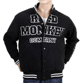 RMC JEANS VINTAGE REGULAR FIT VARSITY BASEBALL JACKET IN BLACK AND WHITE REDM3116