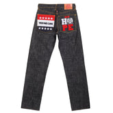 RMC JEANS BLACK RAW SELVEDGE JEANS WITH SUPER EXCLUSIVE OBAMA YES WE CAN NEW HOPE EMBROIDERY REDM3118