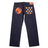 RMC JEANS VINTAGE CUT BLUE RAW SELVEDGE DENIM JEANS WITH DUELIST KIMONO EMBROIDERY REDM3701