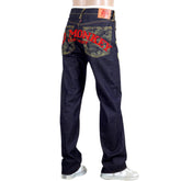 RMC JEANS EXCLUSIVE SIDE MONKEY EMBROIDERED GENUINE RAW SELVEDGE VINTAGE CUT DENIM JEANS REDM6210