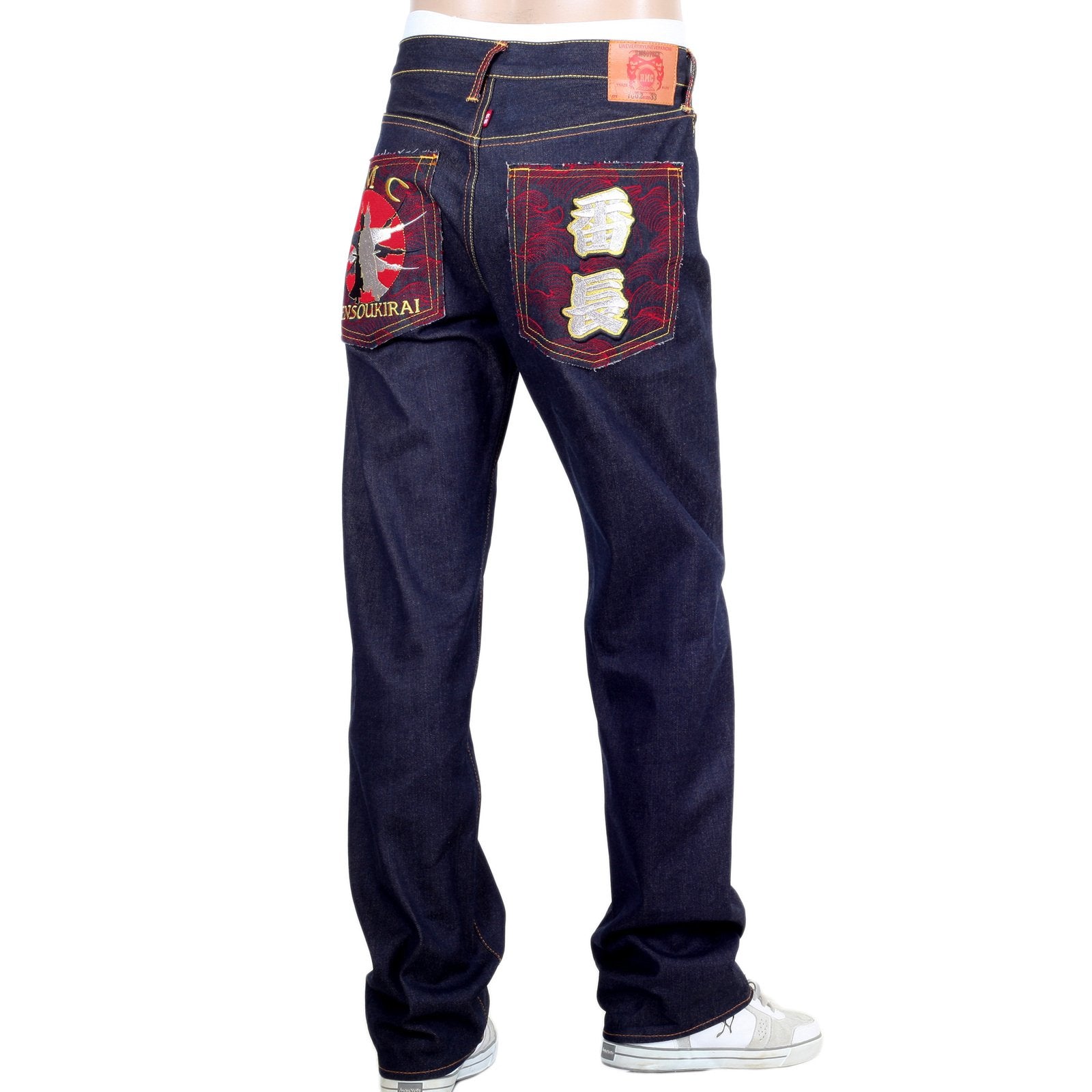 RMC JEANS DARK INDIGO GENUINE SUPER EXCLUSIVE SENSOUKIRAI EMBROIDERED VINTAGE RAW SELVEDGE JEANS REDM9069