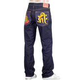 RMC JEANS DARK INDIGO GENUINE AMIDA NYORAI YEAR OF THE PIG EMBROIDERED VINTAGE RAW SELVEDGE JEANS REDM9074