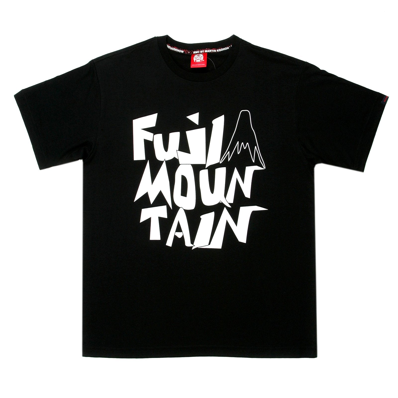 RMC JEANS REGULAR FIT SHORT SLEEVE CREW NECK BLACK T SHIRT FOR MEN WITH FUJI MOUNTAIN PRINT REDM0046
