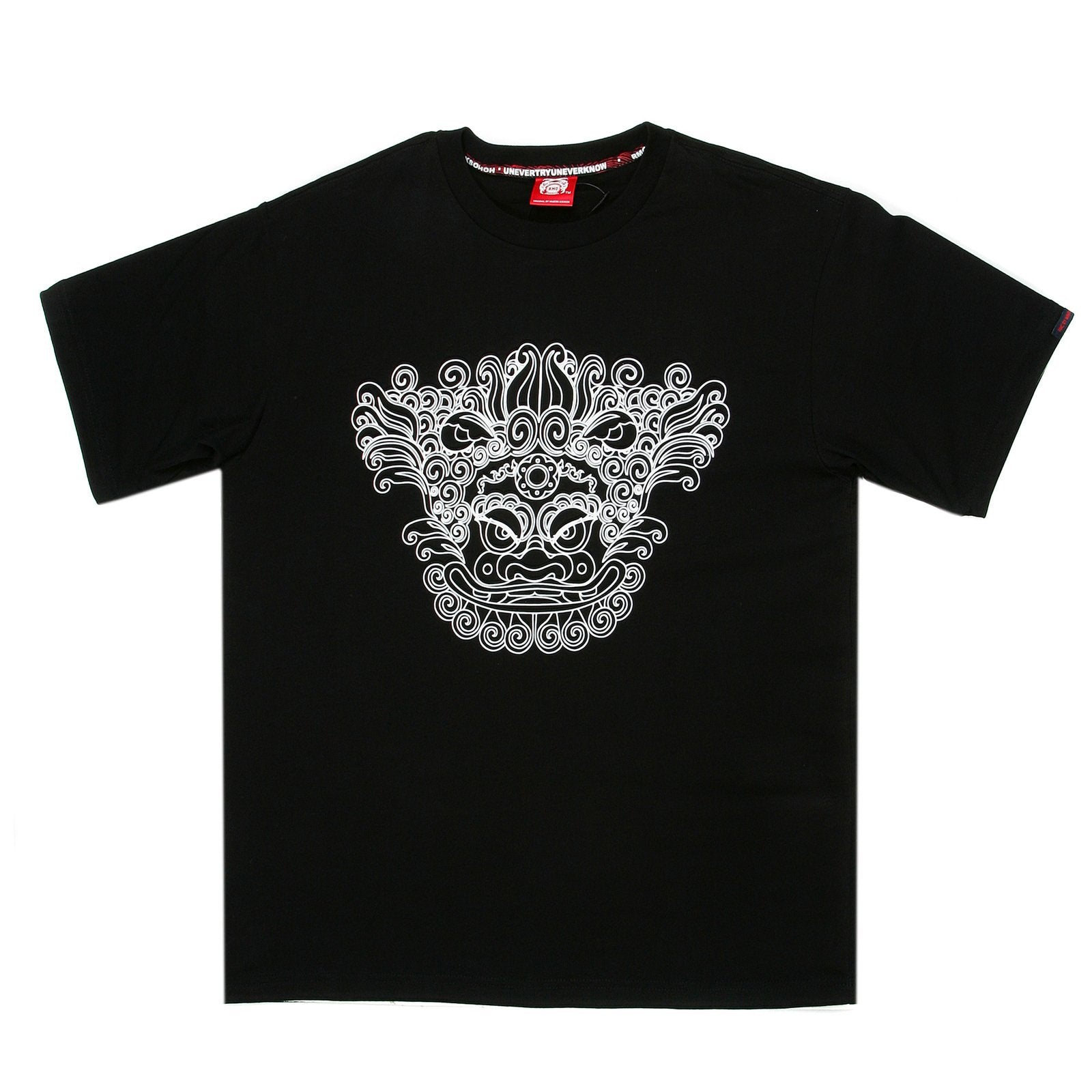 RMC MARTIN KSOHOH ORIENTAL LION PRINTED COTTON REGULAR FIT SHORT SLEEVE CREW NECK BLACK T SHIRT REDM0054