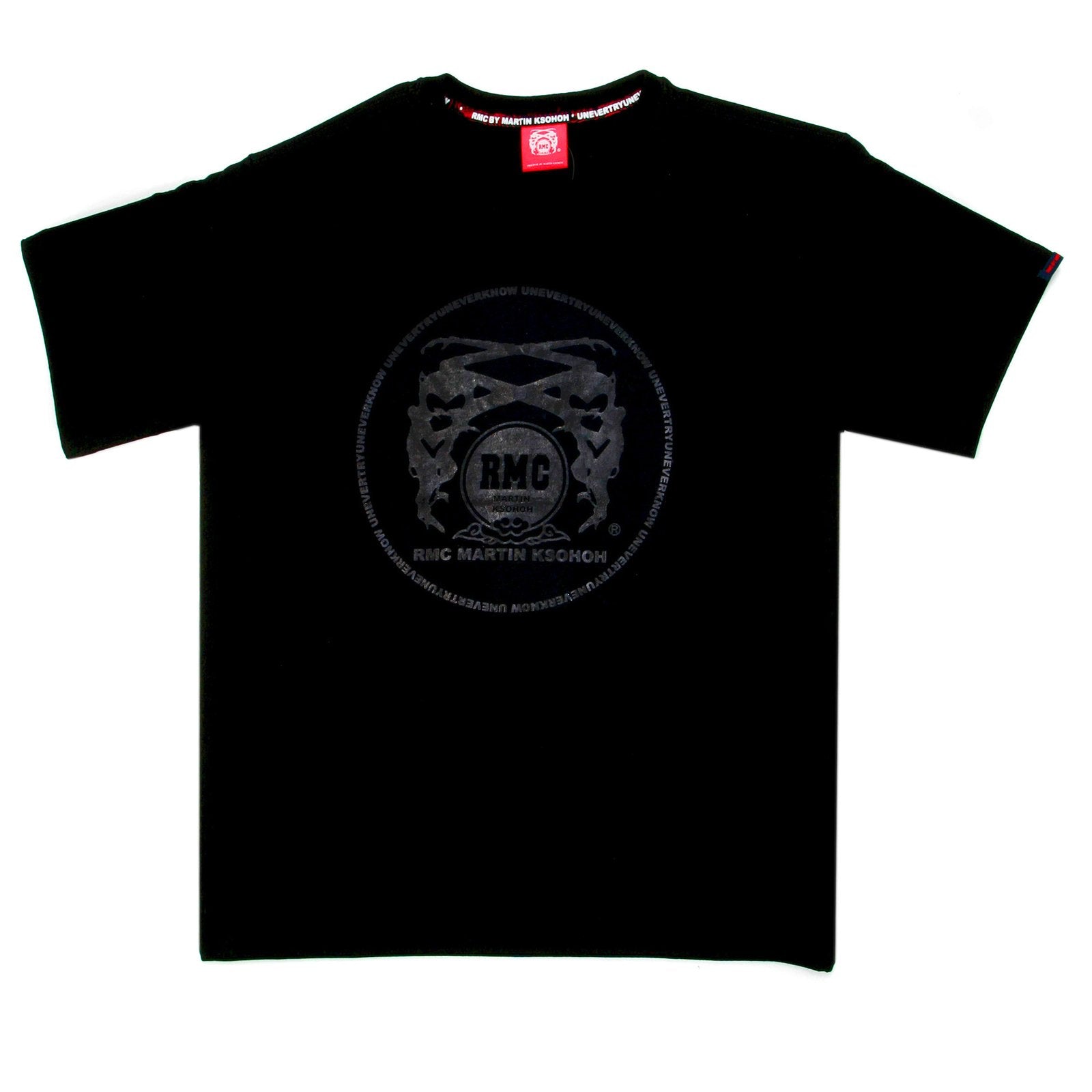RMC MARTIN KSOHOH REGULAR FIT FINE RIBBED CREW NECK SHORT SLEEVE BLACK T SHIRT WITH LOGO PRINT REDM0066
