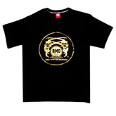 RMC MARTIN KSOHOH REGULAR FIT CREW NECK 100% COTTON SHORT SLEEVE BLACK T SHIRT WITH GOLD LOGO PRINT REDM0071