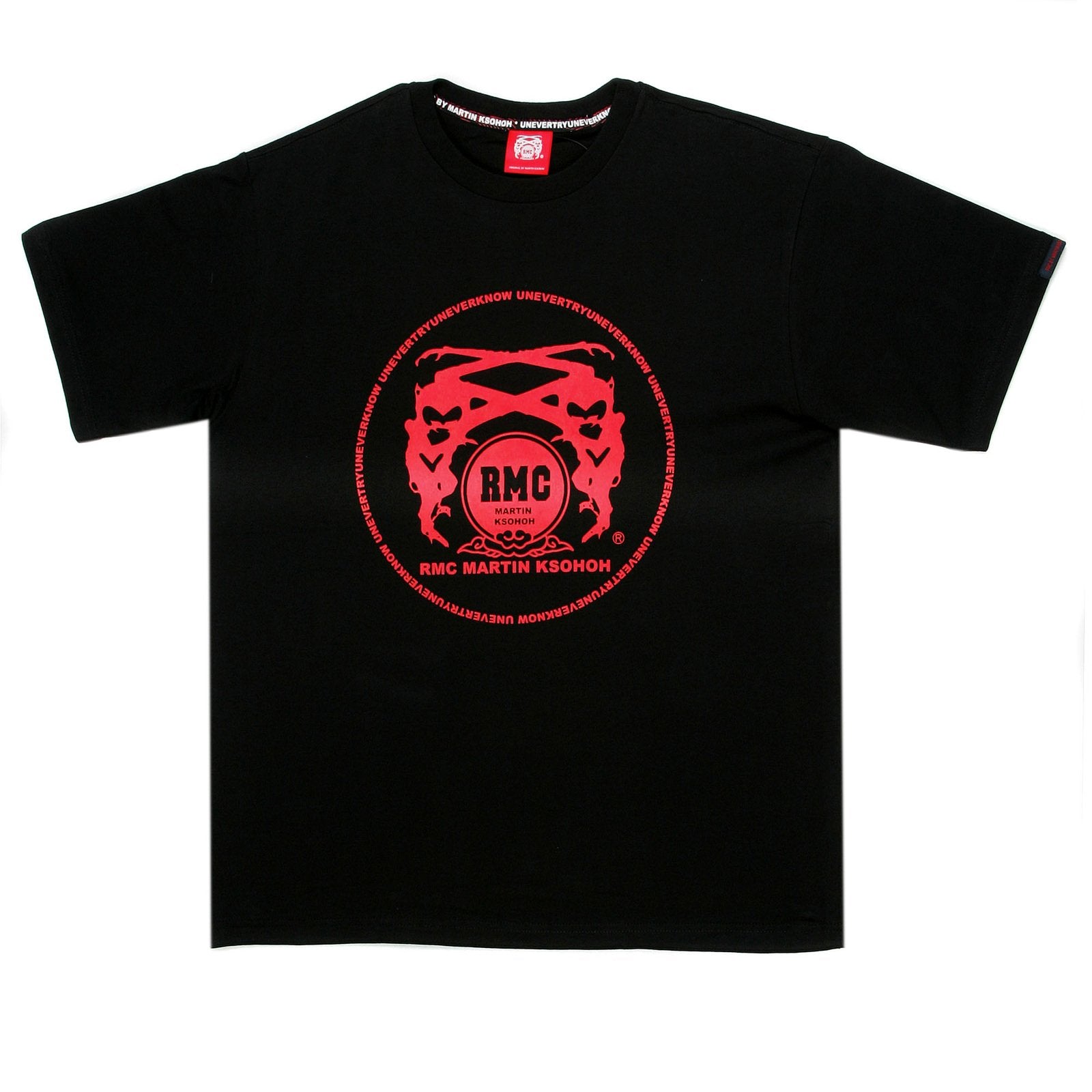 RMC MARTIN KSOHOH REGULAR FIT CREW NECK BLACK SHORT SLEEVE T-SHIRT WITH SCARLET RED LOGO PRINT REDM0130