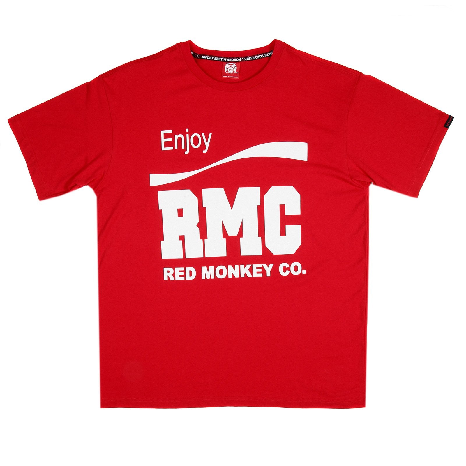RMC JEANS 100% COTTON ENJOY RMC PRINTED REGULAR FIT SHORT SLEEVE CREW NECK T-SHIRT IN RED REDM3480