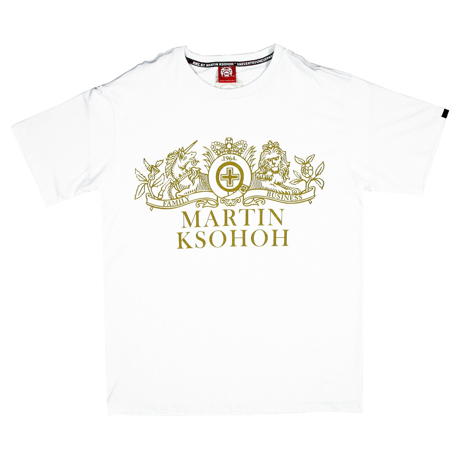 RMC JEANS WHITE REGULAR FIT 100% COTTON SHORT SLEEVE CREW NECK T-SHIRT WITH JEANS CREST PRINT REDM3493