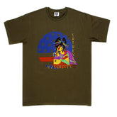 RMC ARMY GREEN REGULAR FIT SHORT SLEEVE CREW NECK T-SHIRT WITH USA AND MULTICOLOUR GEISHA PRINT REDM6390