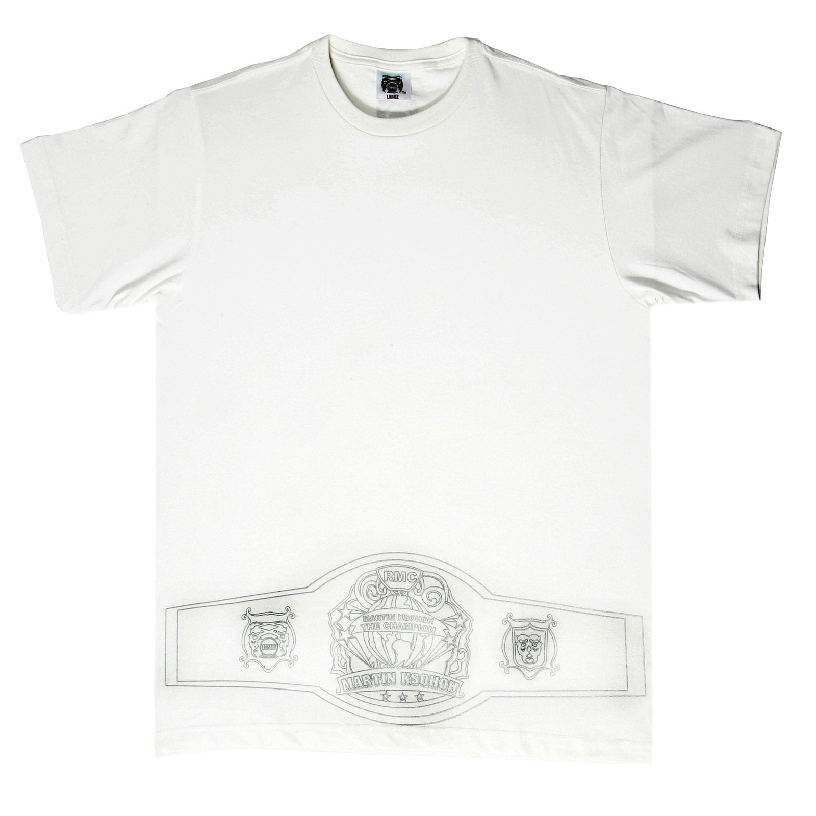 RMC JEANS WHITE REGULAR FIT SHORT SLEEVE CREW NECK T-SHIRT FOR MEN WITH CHAMPION PRINT REDM8497