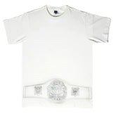 RMC JEANS WHITE REGULAR FIT SHORT SLEEVE CREW NECK T-SHIRT FOR MEN WITH CHAMPION PRINT REDM8497