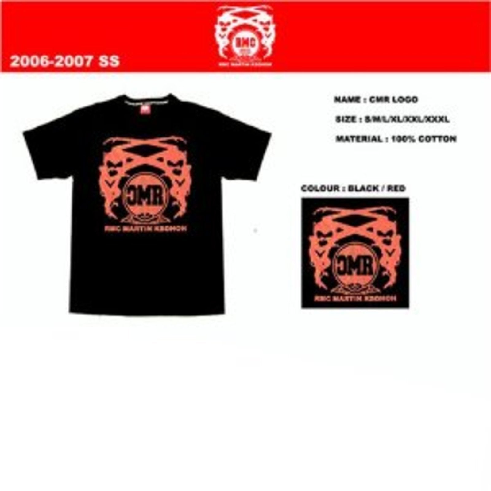 RMC JEANS BLACK CREWNECK SHORT SLEEVE T SHIRT WITH RED LOGO CMR PRINT 2006-2007 SS CMRTEE