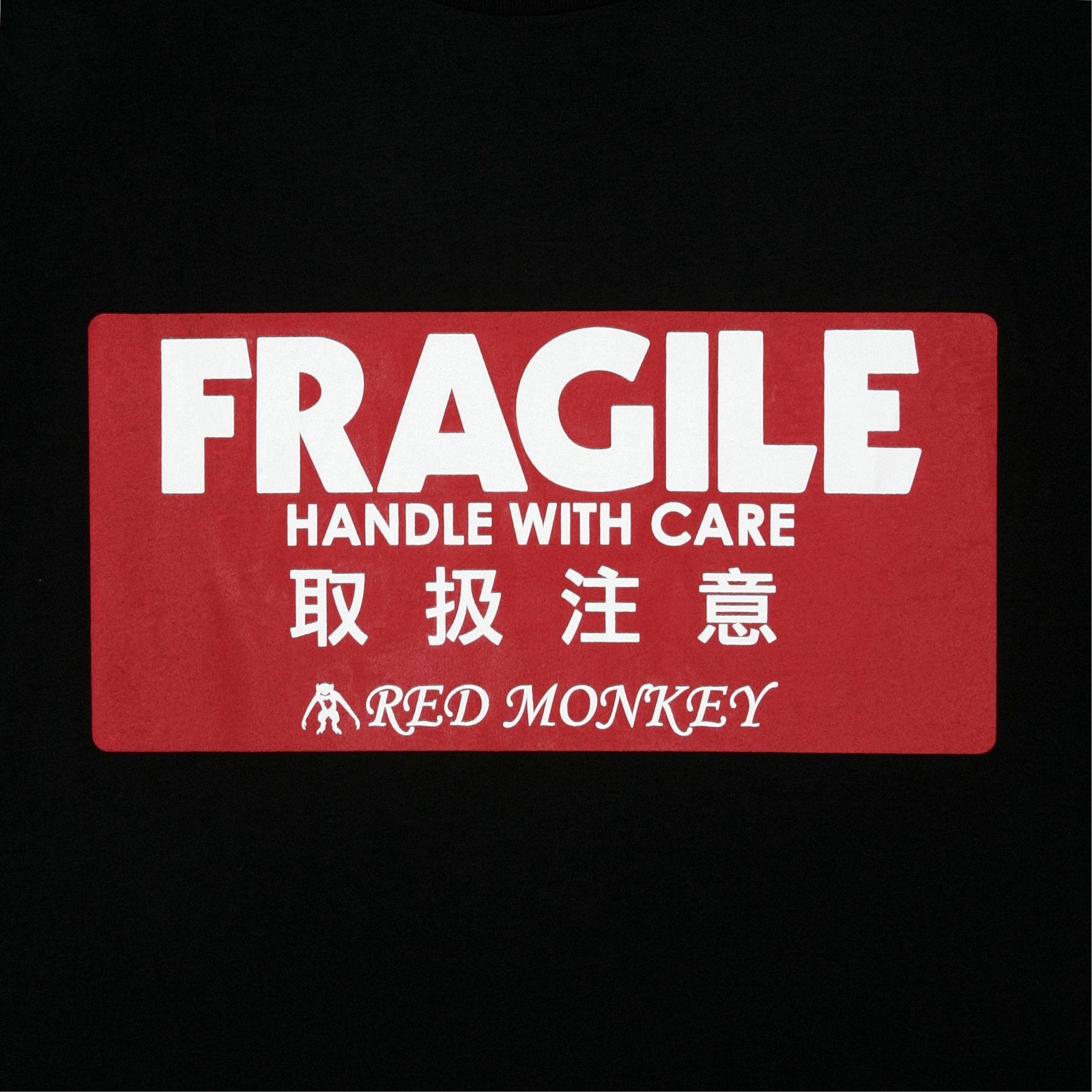 RMC JEANS LIMITED EDITION FRAGILE HANDLE WITH CARE PRINTED REGULAR FIT CREW NECK BLACK T-SHIRT REDM0042