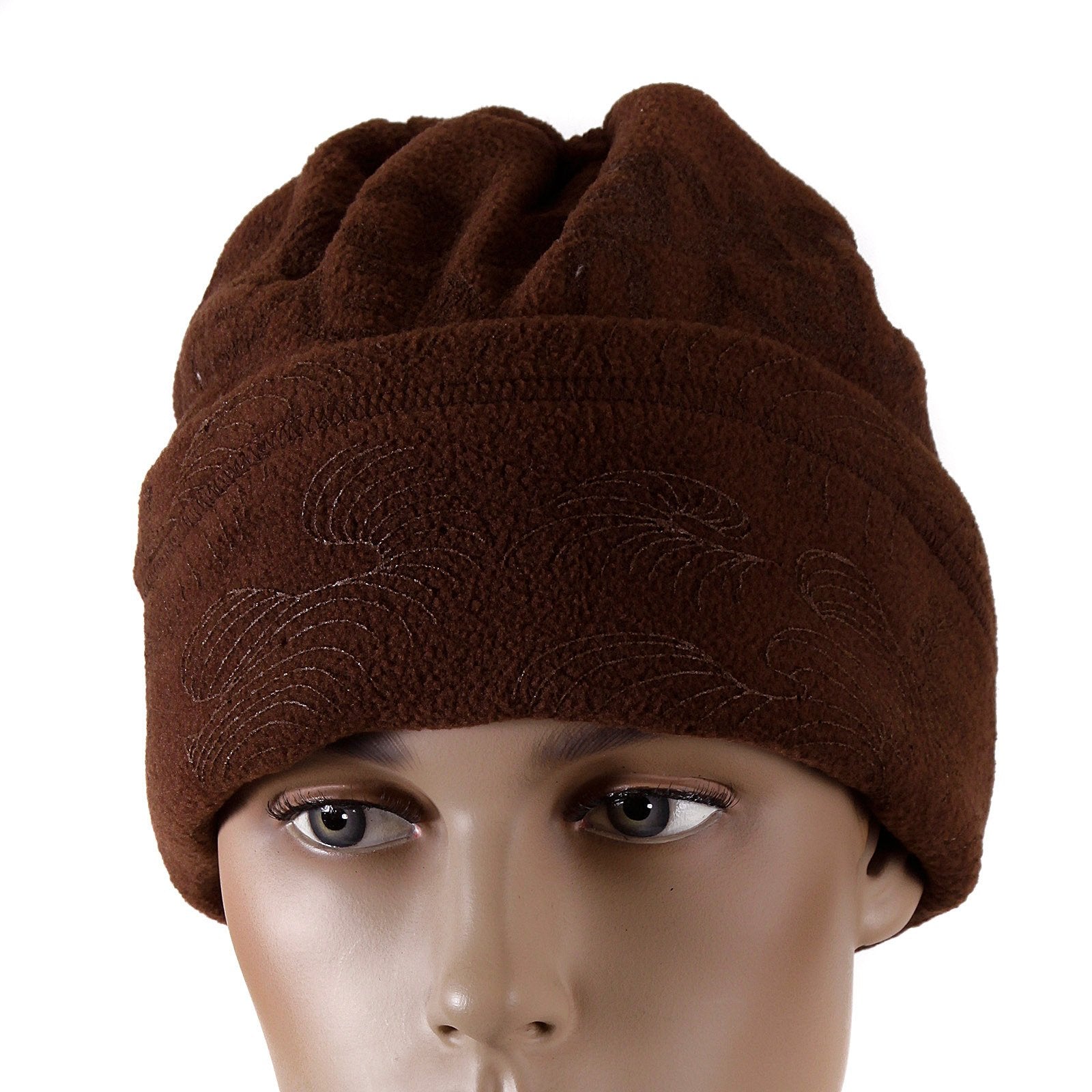 RMC JEANS TSUNAMI WAVE EMBROIDERED REVERSIBLE BROWN FLEECE NECK WARMER SNOOD REDM5501